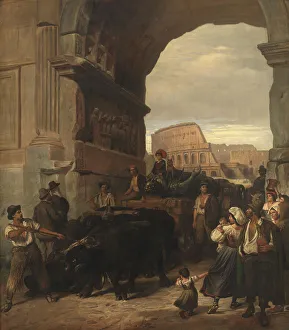 Archaeologist Prints: Roman Workmen Transporting an Antique Imperial Statue from the Colosseum through