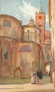 Artist In The Riviera Prints: The Romanesque Church at Albenga, c1910, (1912). Artist: Walter Frederick Roofe Tyndale
