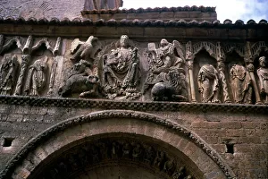 Romanesque facade of the Church of Santiago in Carrion de los Condes, detail