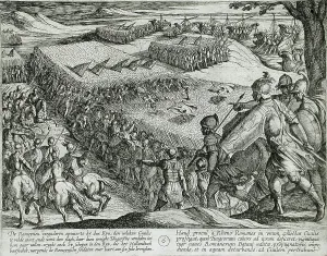 Batavian Prints: Romans Defeated near the Rhine, Publshed 1612. Creator: Antonio Tempesta