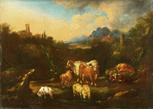 Herd Prints: Romantic Landscape with Flock, around 1680-1690. Creator: Unknown