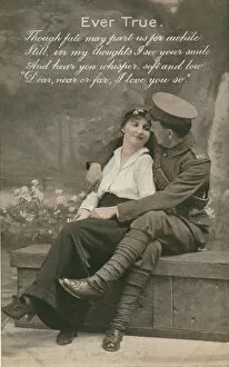 Images Dated 21st May 2013: Romantic postcard featuring a soldier and his sweetheart, c1914-18