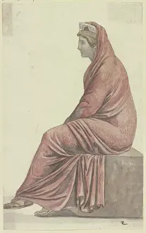 Jw Goethe Prints: Rome: Seated woman with city crown (for Goethe's Roman Carnival), late 18th century