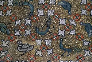 Background Collection: Roof mosaic of peacocks and other birds, 6th century