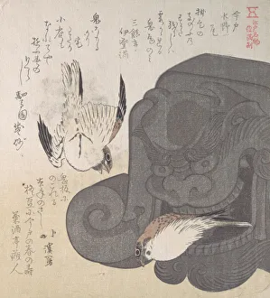 Roof Tile and Sparrows; Specialities of Mizuno in Imado, 19th century
