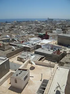 Tunisia Africa Prints: Rooftop view and Mediterranean, Sousse, Tunisia, 2009. Creator: Amanda Waite