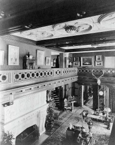 Chimneypiece Prints: Room with balcony, paintings, fireplace