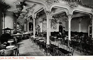 Images Dated 4th June 2012: Room of the Cafe Maison Dore in Barcelona, ??1915 photograph, postcard