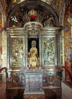 Mosaics Prints: Room decorated with the image of the Virgin of Montserrat The Black Madonna (The Moreneta) (1947)