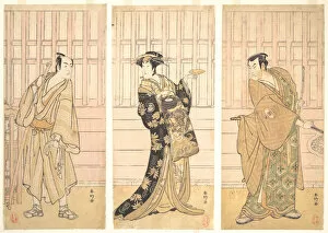 Triptych Of Polychrome Woodblock Prints Gallery: In the Room of a House of the Yoshiwara, ca. 1788. Creator: Katsukawa Shunko