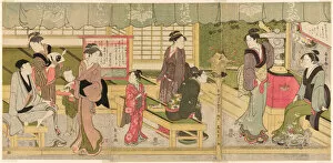 Bamboo Gallery: The Front Room of the Naniwaya (Naniwaya misesaki), c. 1800. Creator: Eishosai Choki