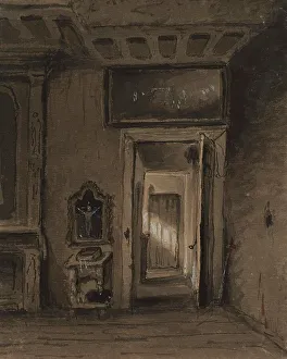 Open Door Prints: Room with Prie-dieu and Open Door, mid 19th century. Creator: Alfred Jacob Miller