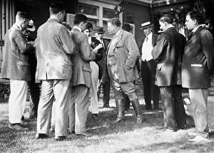 Roosevelt Teddy Prints: Roosevelt & reporters, Sagamore Hill, 1912. Creator: Bain News Service