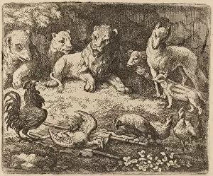 Anthropomorphic Collection: The Rooster Charges Reynard, probably c. 1645 / 1656. Creator: Allart van Everdingen