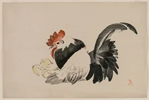 1807 1891 Prints: Rooster, Hen, and Chicks, c. 1880s. Creator: Shibata Zeshin (Japanese, 1807-1891)