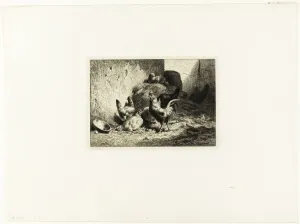 Jacque Charles Emile Prints: Rooster and Hens, c. 1864. Creator: Charles Emile Jacque