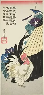Cockerel Collection: Rooster, umbrella, and morning glories, 1830s. Creator: Ando Hiroshige