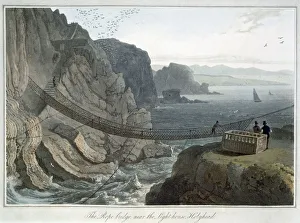 Irish Sea Prints: The Rope Bridge near the Lighthouse, Holyhead, Anglesey, Wales, 1829. Artist