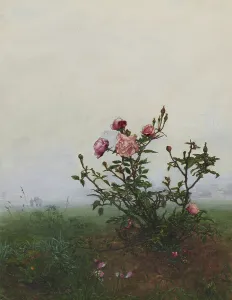 Rose Bush in front of a Landscape, 1863. Creator: Leon Bonvin