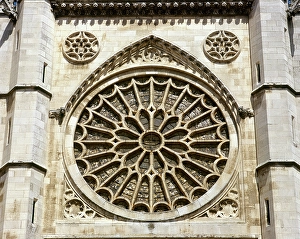 Rose window, main facade, Santa Maria de Leon Cathedral, Leon, Spain (2002). Creator: LTL