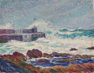 Shore Prints: Rosehearty Pier in a storm, 1910. Creator: Alfred William Finch