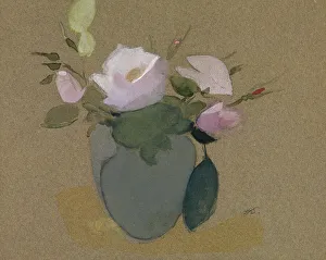 1942 Prints: Roses in a Blue-Green Vase, 1942. Creator: Helene Schjerfbeck