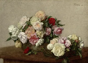 Feminine Prints: Roses In A Bowl And Dish, 1885. Creator: Henri Fantin-Latour