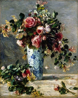 Vase Collection: Roses and Jasmine in a Delft Vase, 1880-1881. Artist: Pierre-Auguste Renoir