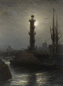 The Rostral Column near the Stock Exchange in St. Petersburg, 1878. Artist: Bogolyubov, Alexei Petrovich (1824-1896) The Rostral Column near the Stock Exchange in St. Petersburg, 1878. Artist: Bogolyubov, Alexei Petrovich (1824-1896)
