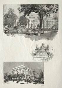 Auguste Louis Lepère French Prints: Rouen Illustre: La Musee; Fontaine St. Marie; Le Theatre des Arts, 1896