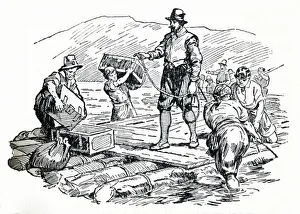 Raphael Tuck And Sons Prints: They Made Rough Rafts of Tree-Trunks, c1929. Creators: Howard Davie, Harry Payne