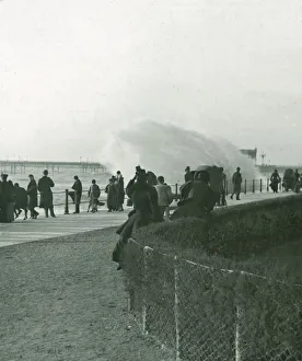 Hastings Prints: Rough sea over the promenade at Hastings
