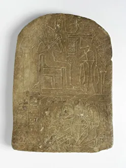 Stela Prints: Round -Topped Stela of Khor or Nakht-Khor, 19th Dynasty, 1307-1196 BCE. Creator: Unknown