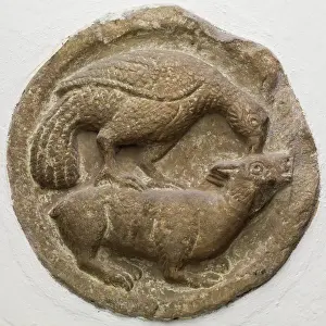 Attack Prints: Roundel With a Bird Attacking a Rabbit, between 12th and 13th century. Creator: Unknown