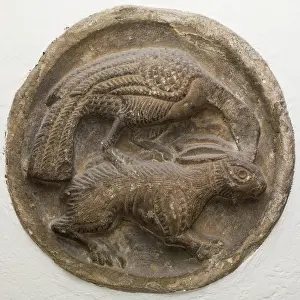 Attack Prints: Roundel with Bird Attacking a Rabbit, between 12th and 13th century. Creator: Unknown