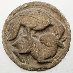 Attack Prints: Roundel with Bird Attacking a Rabbit, between 12th and 13th century. Creator: Unknown
