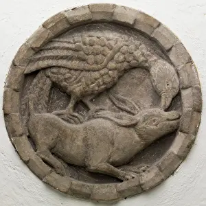 Roundel Prints: Roundel with Bird Attacking a Rabbit, between 12th and 13th century. Creator: Unknown