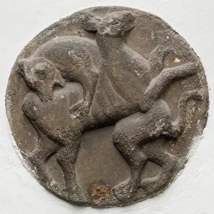 Attack Prints: Roundel with Lion Attacking a Deer, between 12th and 13th century. Creator: Unknown