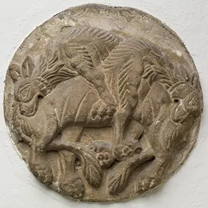 Roundel Prints: Roundel with Two Lions (?) in Combat, between 12th and 13th century. Creator: Unknown