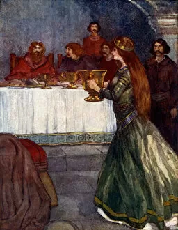 Rowena came into the room carrying a beautiful golden cup, c430 AD, (1905). Artist: A S Forrest