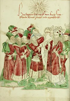 The Royal Couple with Astrologists; Barlaam und Josaphat, 1469. Creators: Hans Schilling, Diebolt Lauber