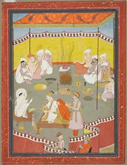 Guler Prints: Royal Couple Distributing Meals, 1700s. Creator: Unknown
