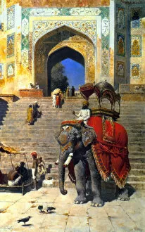 Royal Elephant at the Gateway to the Jami Masjid, Mathura, 19th or early 20th century. Artist: Edwin Lord Weeks