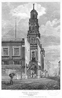 Print Collector10 Gallery: Royal Exchange, looking south-west, City of London, 1809.Artist: W Angus