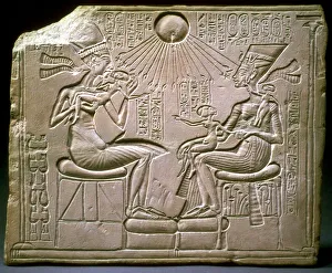 Amenhotep Iv Collection: The royal family: Akhenaten, Nefertiti and their children, ca 1350 BC. Artist: Ancient Egypt