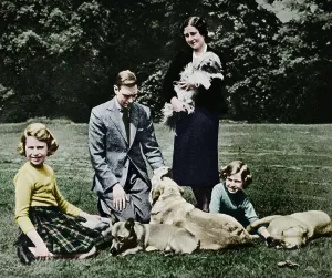 Family Life Prints: Royal family as a happy group of dog lovers, 1937. Artist: Michael Chance