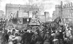 Marlborough House Prints: Their Royal highnesses The Prince and Princess of Wales Leaving Marlborough House for Her Majesty Creator: Unknown
