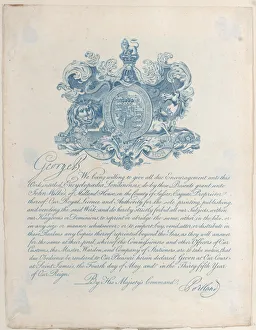 Heraldry Collection: Royal Licence and Copyright for Encyclopaedia Londinesis, 19th century. 19th century. Creator: Anon