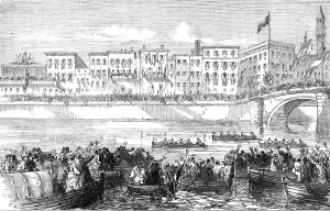 Regatta Prints: The Royal Marriage in Italy: regatta on the Arno, at Florence, 1868. Creator: Unknown