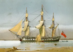 Chas Rathbone Low Collection: A Royal Navy 42 gun frigate, c1780 (c1890-c1893).Artist: William Frederick Mitchell